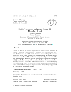 Rohlin’s invariant and gauge theory III. 4–tori Homology Geometry &amp; Topology