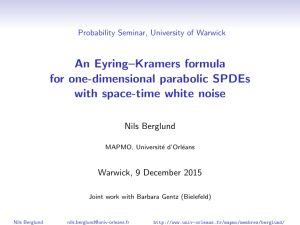 An Eyring–Kramers formula for one-dimensional parabolic SPDEs with space-time white noise Nils Berglund
