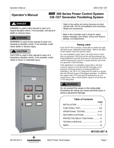 300 Series Power Control System Operator’s Manual 336 /337 Generator Paralleling System
