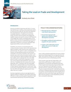 Taking the Lead on Trade and Development POLICY	RECOMMENDATIONS Kimberly Ann Elliott Introduction