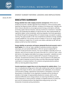 EXECUTIVE SUMMARY ENERGY SUBSIDY REFORM: LESSONS AND IMPLICATIONS