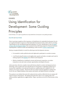 Using Identification for Development: Some Guiding Principles CGD NOTES