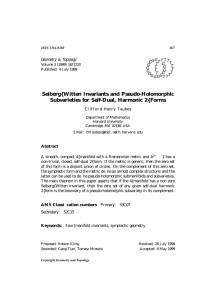 Seiberg{Witten Invariants and Pseudo-Holomorphic Subvarieties for Self-Dual, Harmonic 2{Forms