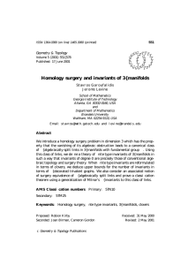 Homology surgery and invariants of 3{manifolds Geometry &amp; Topology Stavros Garoufalidis Jerome Levine