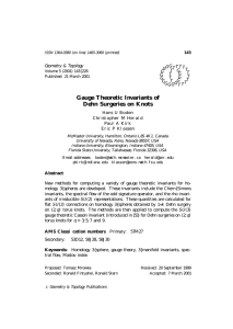 Gauge Theoretic Invariants of Dehn Surgeries on Knots Geometry &amp; Topology G