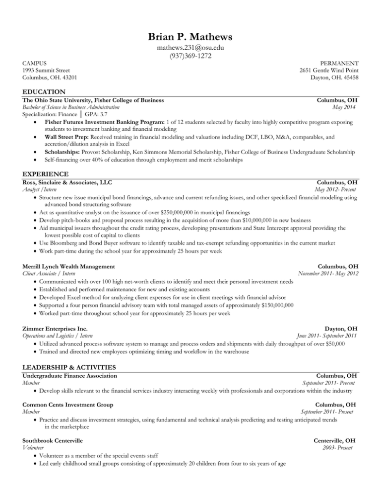 Brian P Mathews EDUCATION Brian P Mathews EDUCATION
