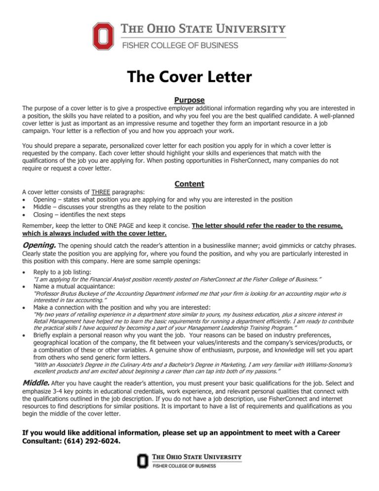 main purpose of the cover letter