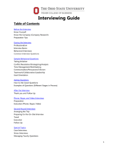 Interviewing Guide  Table of Contents