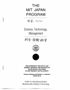 THE MIT JAPAN PROGRAM Science, Technology,