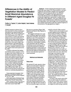 in the Ability of Differences Vegetation Models to  Predict