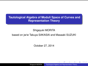 Tautological Algebra of Moduli Space of Curves and Representation Theory . Shigeyuki MORITA
