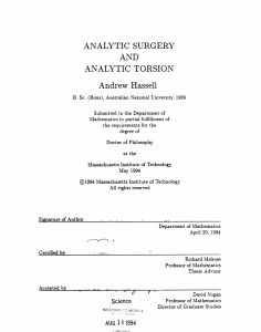 ANALYTIC  SURGERY ANALYTIC  TORSION Andrew  Hassell AND