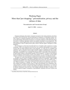 Working Paper More than“just shopping:” personalization, privacy and the (ab)use of data