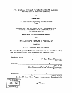 The Challenge of Smooth Transition from  R&amp;D to ... for Innovation in a Telecom company YUKARI TSUJI