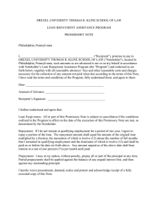 DREXEL UNIVERSITY THOMAS R. KLINE SCHOOL OF LAW  PROMISSORY NOTE