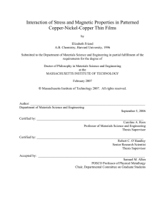 Interaction of Stress and Magnetic Properties in Patterned Copper-Nickel-Copper Thin Films