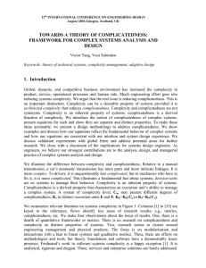 TOWARDS A THEORY OF COMPLICATEDNESS: FRAMEWORK FOR COMPLEX SYSTEMS ANALYSIS AND DESIGN