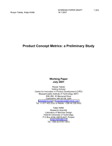 Product Concept Metrics: a Preliminary Study Working Paper July 2001