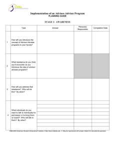 Implementation of an Advisor-Advisee Program  STAGE 1:  AWARENESS PLANNING GUIDE