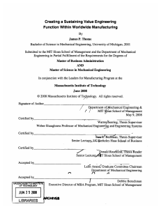 Creating  a Sustaining Value  Engineering Function Within Worldwide Manufacturing