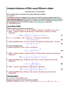 Analytical Solutions of PDEs using PDEtools in Maple