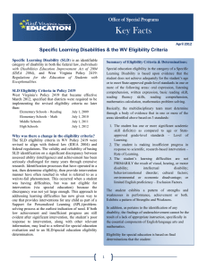 Key Facts Specific Learning Disabilities &amp; the WV Eligibility Criteria