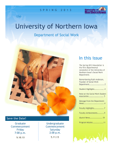 University of Northern Iowa In this issue Department of Social Work the