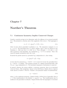Noether’s Theorem Chapter 7 7.1 Continuous Symmetry Implies Conserved Charges