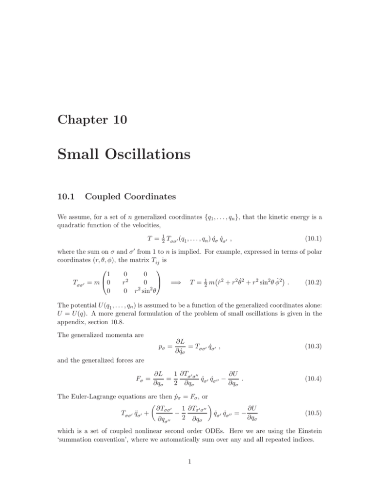 Small Oscillations Chapter 10 10 1 Coupled Coordinates