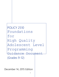 Foundations for High Quality Adolescent Level
