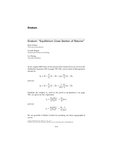 Erratum Erratum: “Equilibrium Cross Section of Returns”