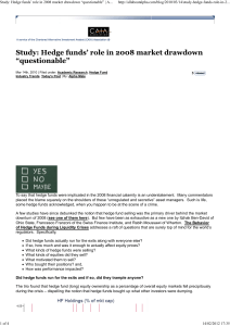 Study: Hedge funds’ role in 2008 market drawdown “questionable” |...