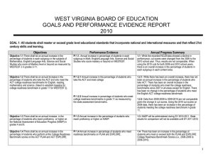 WEST VIRGINIA BOARD OF EDUCATION GOALS AND PERFORMANCE EVIDENCE REPORT 2010