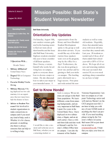 Mission Possible: Ball State’s Student Veteran Newsletter Orientation Day Updates