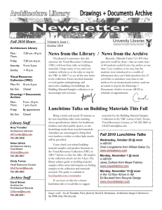 News from the Library  /  News from the... Fall 2010 Hours  Volume 6, Issue 1