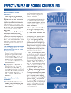 Research on School Counseling Effectiveness School counseling interventions have