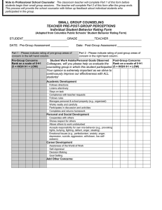 SMALL GROUP COUNSELING TEACHER PRE-POST-GROUP PERCEPTIONS Individual Student Behavior Rating Form