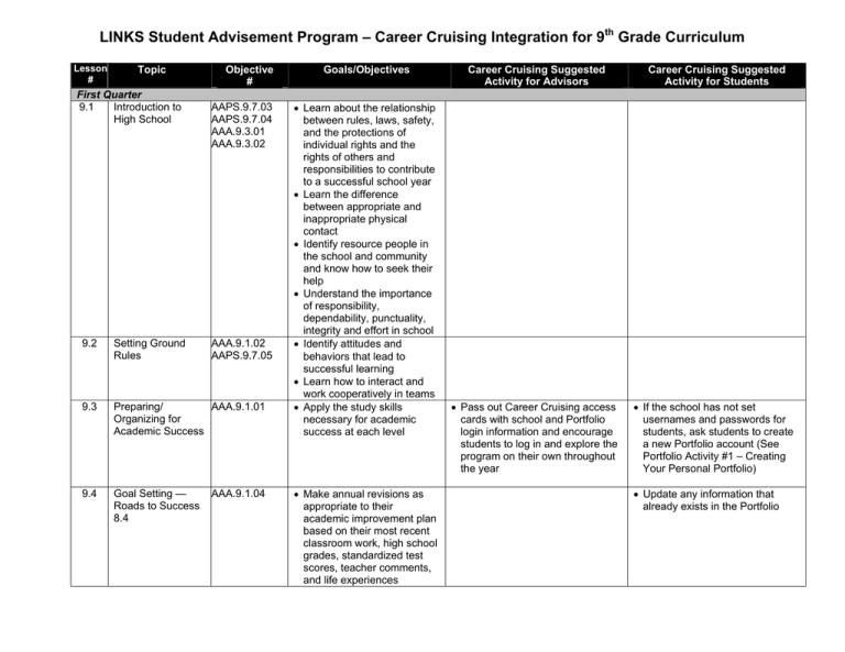 LINKS Student Advisement Program – Career Cruising Integration for 9