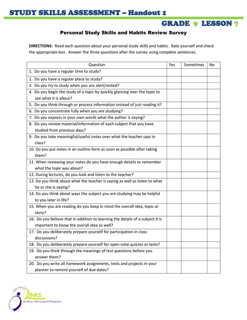study skills research questions