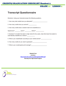 Transcript Questionnaire  CREDITS/GRADUATION CHECKLIST Handout 2 GRADE
