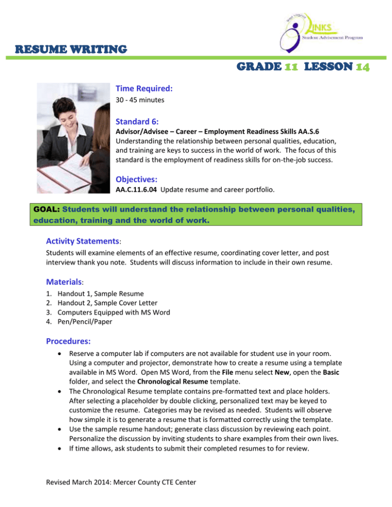 resume-writing-grade-lesson