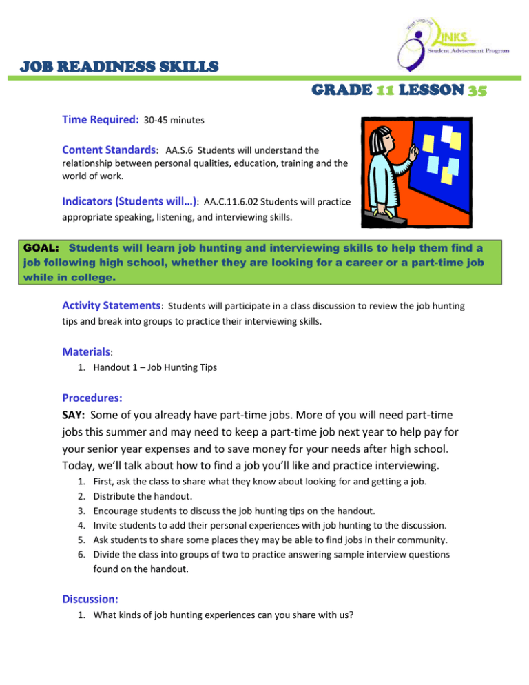 JOB READINESS SKILLS GRADE LESSON