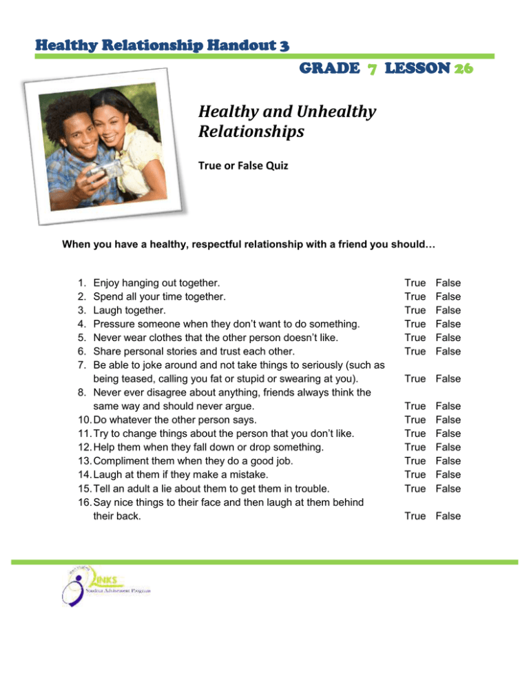 Healthy And Unhealthy Relationships Healthy Relationship Handout 3