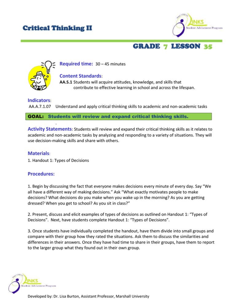 critical thinking lessons tc2