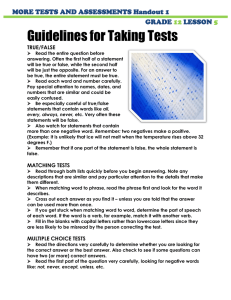 Guidelines for Taking Tests  MORE TESTS AND ASSESSMENTS Handout 1 GRADE