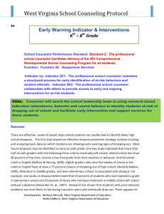 West Virginia School Counseling Protocol  Early Warning Indicator &amp; Interventions 6