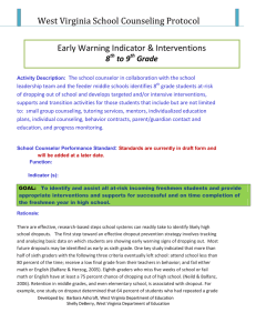 West Virginia School Counseling Protocol Early Warning Indicator &amp; Interventions 8 to 9