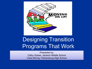 Designing Transition Programs That Work Presented by: Cathy Grewe, Jackson Middle School