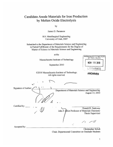 Candidate Anode  Materials for Iron Production