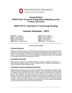Group Studies BFIN7194.21 Financial &amp; Operational Modeling of the Product Life Cycle